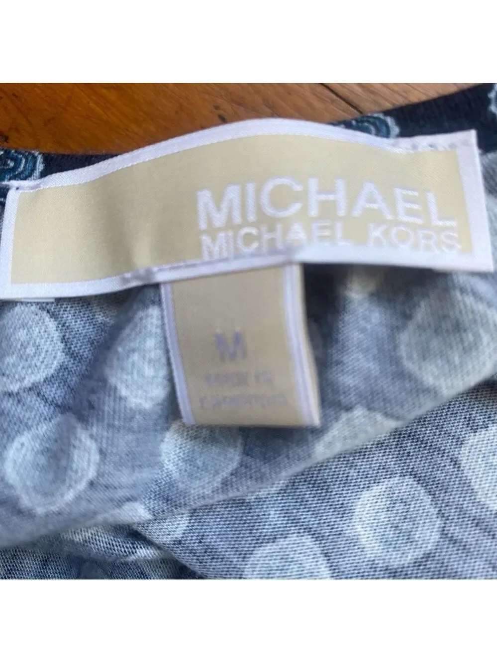 Michael Kors Blue and White 3/4 Sleeve Blouse flutter sleeve size M